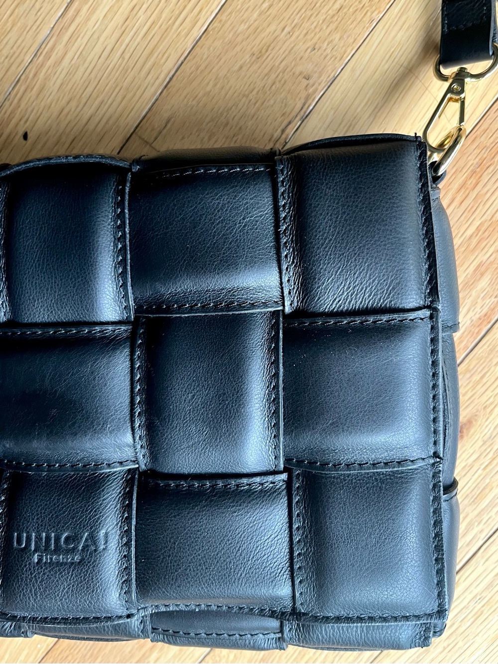 Unica! Firenze Black Bag Genuine Leather Crossbody Purse Quilted Made in Italy - Picture 9 of 10